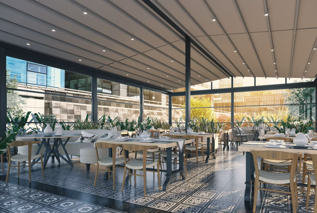 renk aluminyum pergola projesi restoran